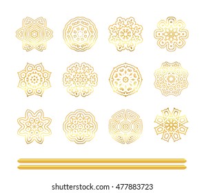 Mandala golden art. Gold circular ornament on white background. Golden pattern set