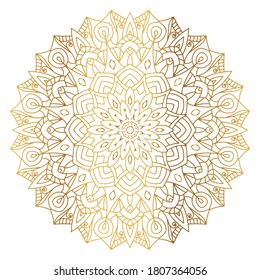 Mandala with golden gradient. Luxury ornamental in gold color. Round ornament, repeating elements.