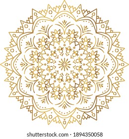 Mandala with golden gradient. Luxury ornamental in gold color. Round ornament, repeating elements.	
