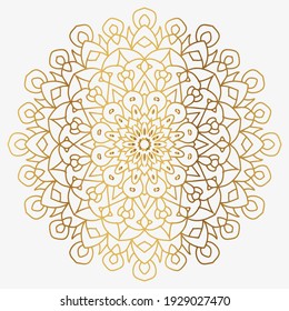 Mandala with golden gradient. Luxury ornamental in gold color. Round ornament, repeating elements.	
