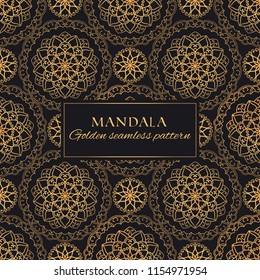 Mandala golden vector seamless pattern. Luxury classic geometric texture. Black and gold ornate elegant background for premium fabrics, design, identity and decor