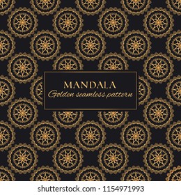 Mandala golden vector seamless pattern. Luxury geometric texture. Black and gold ornate background for premium fabrics, design, identity and home decor