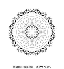 A Mandala of Graceful Curves and Patterns, mandala design for coloring book, relaxing and easy mandala art for tattoo design, vector mandala design