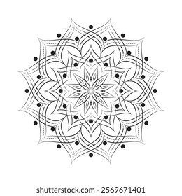  A Mandala of Graceful Curves and Patterns, mandala design for coloring book, relaxing and easy mandala art for tattoo design, vector mandala design