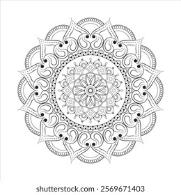 A Mandala of Graceful Curves and Patterns, mandala design for coloring book, relaxing and easy mandala art for tattoo design, vector mandala design