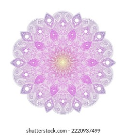 Mandala con gradiente sobre fondo blanco. Diseño del logo indio del yoga.