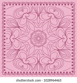 Mandala graphic background, square pattern with floral geometric ornament. vector illustration. for Bandanna fabric print, neck scarf or rug.