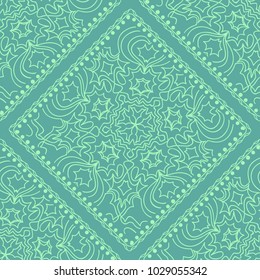 Mandala graphic background, square pattern with floral geometric ornament. vector illustration. For Bandanna fabric print, neck scarf or rug.