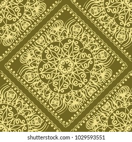 Mandala graphic background, square pattern with floral geometric ornament. vector illustration. For Bandanna fabric print, neck scarf or rug.