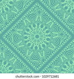 Mandala graphic background, square pattern with floral geometric ornament. vector illustration. For Bandanna fabric print, neck scarf or rug.