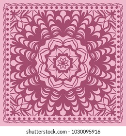 Mandala graphic background, square pattern with floral geometric ornament. vector illustration. for Bandanna fabric print, neck scarf or rug.