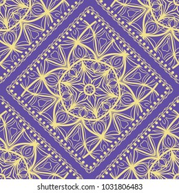 Mandala graphic background, square pattern with floral geometric ornament. vector illustration. For Bandanna fabric print, neck scarf or rug.