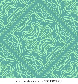 Mandala graphic background, square pattern with floral geometric ornament. vector illustration. For Bandanna fabric print, neck scarf or rug.