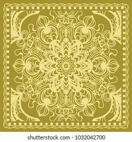 Mandala graphic background, square pattern with floral geometric ornament. vector illustration. for Bandanna fabric print, neck scarf or rug.