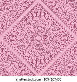 Mandala graphic background, square pattern with floral geometric ornament. vector illustration. For Bandanna fabric print, neck scarf or rug.