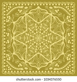 Mandala graphic background, square pattern with floral geometric ornament. vector illustration. for Bandanna fabric print, neck scarf or rug.