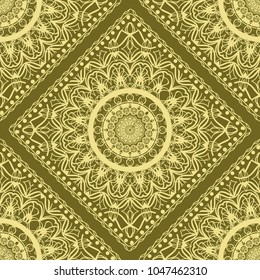 Mandala graphic background, square pattern with floral geometric ornament. vector illustration. For Bandanna fabric print, neck scarf or rug.