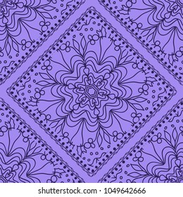 Mandala graphic background, square pattern with floral geometric ornament. vector illustration. For Bandanna fabric print, neck scarf or rug.