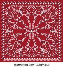 Mandala graphic background, square pattern with floral geometric ornament. vector illustration. for Bandanna fabric print, neck scarf or rug. red color