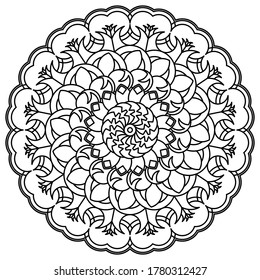 Mandala graphic with black line pattern on white background. Perfect for coloring book, wall art, wallpaper, background, etc..