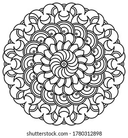 Mandala graphic with black line pattern on white background. Perfect for coloring book, wall art, wallpaper, background, etc..