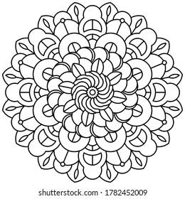 Mandala graphic with black line pattern on white background. Perfect for coloring book, game, kid, school, wall art, wallpaper, background, etc..