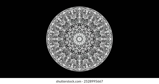Mandala arte gráfica padrão com fundo preto 