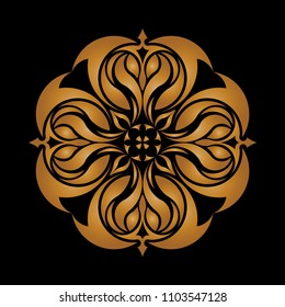 Mandala graphic vector. Abstract design round gold on black background. Design print for symbol, sign, decorative, pattern, textile, background, wallpaper. Set 3