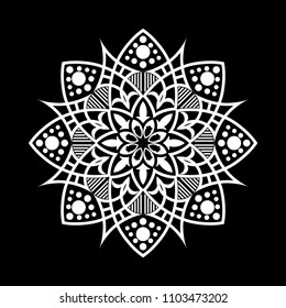 Mandala graphic vector. Abstract lace design round black on white background. Design print for symbol, sign, decorative, pattern, textile, background, wallpaper. Set 2