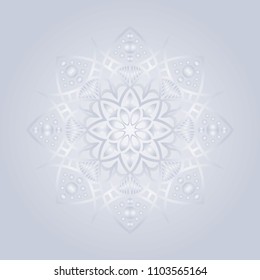 Mandala graphic vector. Abstract snow flake design round gradient grey on grey background. Design print for symbol, sign, decorative, pattern, textile, background, wallpaper. Set 5