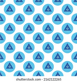Mandala greek evil eye doodle seamless pattern. Magic, witchcraft, occult symbol, clip art line art collection. Hamsa eye, magical eye, decor element.