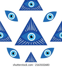 Mandala greek evil eye doodle seamless pattern. Magic, witchcraft, occult symbol, clip art line art collection. Hamsa eye, magical eye, decor element.