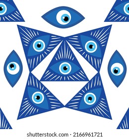 Mandala greek evil eye doodle seamless pattern. Magic, witchcraft, occult symbol, clip art line art collection. Hamsa eye, magical eye, decor element.