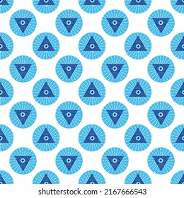 Mandala greek evil eye doodle seamless pattern. Magic, witchcraft, occult symbol, clip art line art collection. Hamsa eye, magical eye, decor element.