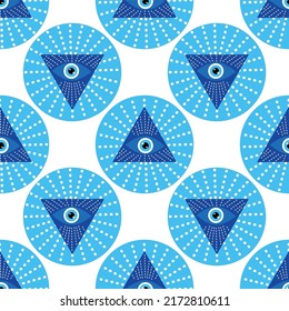 Mandala greek evil eye doodle seamless pattern. Magic, witchcraft, occult symbol, clip art line art collection. Hamsa eye, magical eye, decor element.