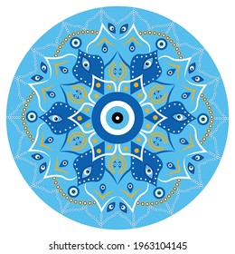 Mandala greek evil eye, symbol of protection blue turkish