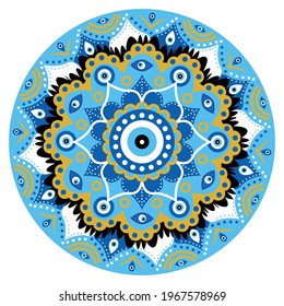 Mandala Greek Evil Eye, Symbol Of Protection Blue Turkish