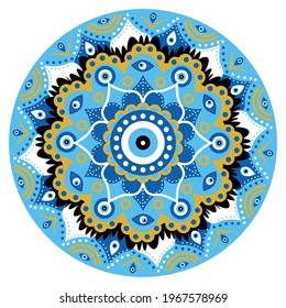 Mandala greek evil eye, symbol of protection blue turkish