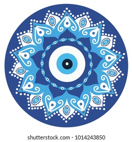Mandala greek evil eye vector - symbol of protection - blue turkish