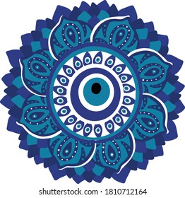 Mandala greek evil eye vector - symbol of protection - blue turkish