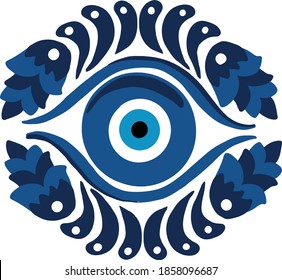 Mandala greek evil eye vector - symbol of protection - blue turkish