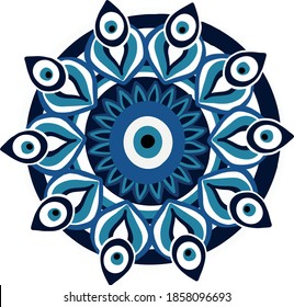 Mandala greek evil eye vector - symbol of protection - blue turkish