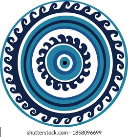 Mandala greek evil eye vector - symbol of protection - blue turkish