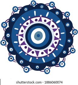 Mandala greek evil eye vector - symbol of protection - blue turkish