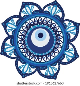 Mandala greek evil eye vector - symbol of protection - blue turkish