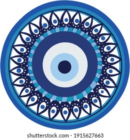 Mandala greek evil eye vector - symbol of protection - blue turkish