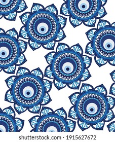 Mandala greek evil eye vector - symbol of protection - blue turkish