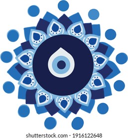 Mandala greek evil eye vector - symbol of protection - blue turkish