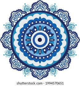 Mandala greek evil eye vector - symbol of protection - blue turkish