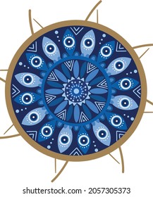 Mandala greek evil eye vector - symbol of protection - blue turkish